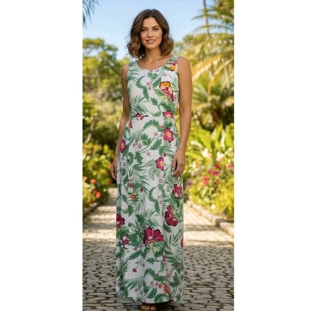 Kate‎ & Mallory Dress Womens Size XS Sleeveless Floral Drape Back Knit Maxi Y2K